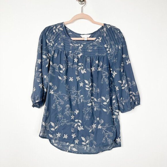 2/$24 LC Lauren Conrad Pintucked Printed Chiffon Peasant Tunic Top #A0213 TRB2 - Picture 4 of 9
